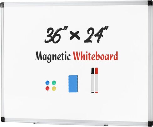 Sweetcrispy Magnetic Dry Erase Board, 36 X 24 Inches White Board for Home Office School,Sliver Reinforced Aluminum Frame,1 Dry Eraser & 2 Dry Erase Markers & 4 Push Pin Magnets in Saudi Arabia