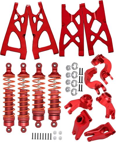 Upgrades Part for 1/10 ARRMA Vorteks 4x4 3S Blx,Granite/Senton 4x4 3S Blx & Mega 550,Alloy Front Rear Shocks & Suspension Arms & Steering Blocks Caster Blocks C-Hubs Stub,Red in Saudi Arabia