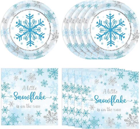 40PCS Blue Snowflake Party Supplies Winter Wonderland Birthday Party Supplies Tableware Set Including Blue and Silver Snowflake Plates Napkins for Christmas Holiday Winter Parties in Kuwait