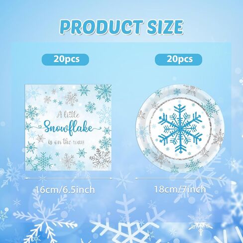 40PCS Blue Snowflake Party Supplies Winter Wonderland Birthday Party Supplies Tableware Set Including Blue and Silver Snowflake Plates Napkins for Christmas Holiday Winter Parties in Kuwait