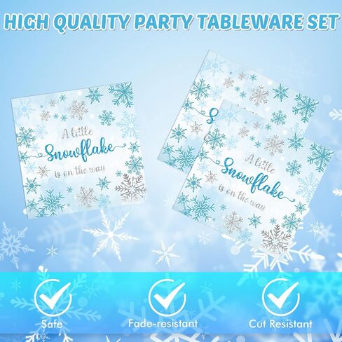 40PCS Blue Snowflake Party Supplies Winter Wonderland Birthday Party Supplies Tableware Set Including Blue and Silver Snowflake Plates Napkins for Christmas Holiday Winter Parties in Kuwait