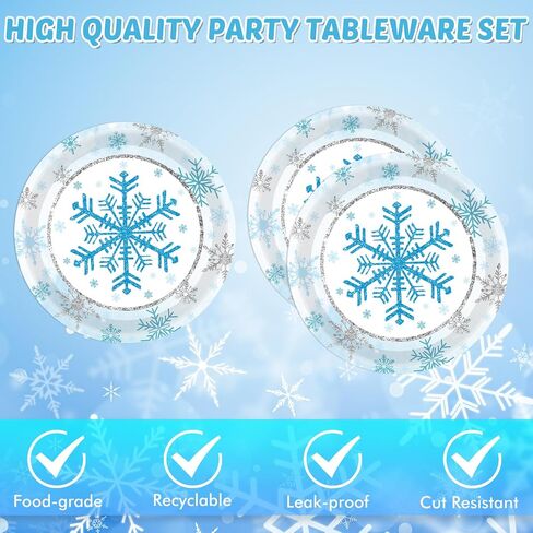 40PCS Blue Snowflake Party Supplies Winter Wonderland Birthday Party Supplies Tableware Set Including Blue and Silver Snowflake Plates Napkins for Christmas Holiday Winter Parties in Kuwait