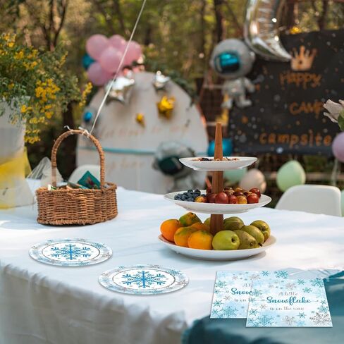 40PCS Blue Snowflake Party Supplies Winter Wonderland Birthday Party Supplies Tableware Set Including Blue and Silver Snowflake Plates Napkins for Christmas Holiday Winter Parties in Kuwait