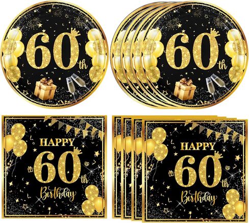 40 PCS 60th Birthday Decorations Black Gold Back in 1964 Disposable Tableware Cheers to 60 Years Birthday Plates Napkins Set for Men Women 60th Birthday Serve 20 in Saudi Arabia