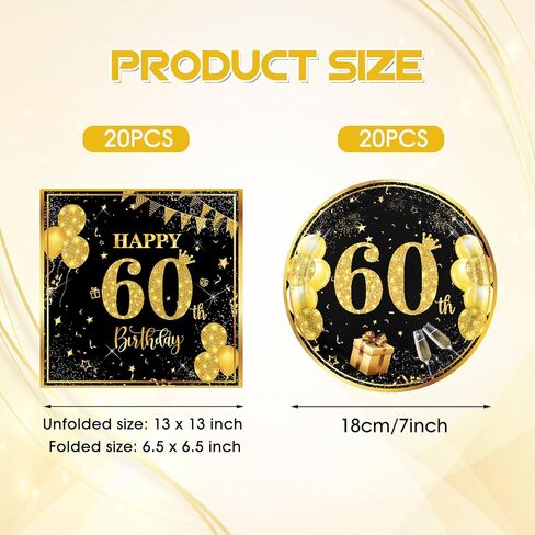 40 PCS 60th Birthday Decorations Black Gold Back in 1964 Disposable Tableware Cheers to 60 Years Birthday Plates Napkins Set for Men Women 60th Birthday Serve 20 in Saudi Arabia
