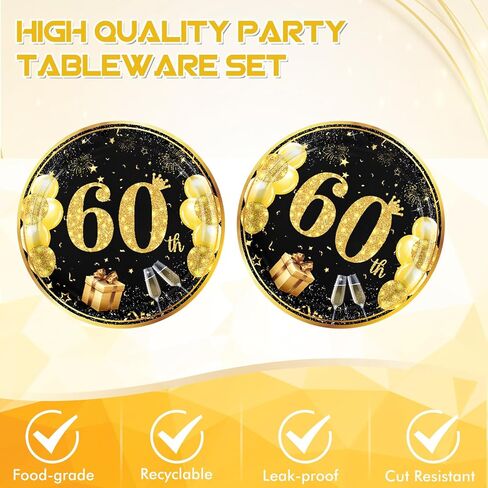 40 PCS 60th Birthday Decorations Black Gold Back in 1964 Disposable Tableware Cheers to 60 Years Birthday Plates Napkins Set for Men Women 60th Birthday Serve 20 in Saudi Arabia