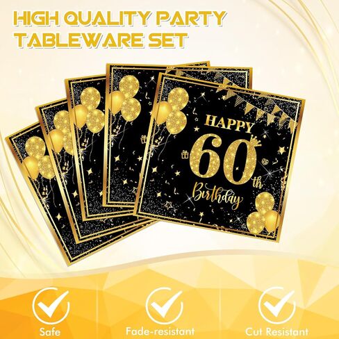 40 PCS 60th Birthday Decorations Black Gold Back in 1964 Disposable Tableware Cheers to 60 Years Birthday Plates Napkins Set for Men Women 60th Birthday Serve 20 in Saudi Arabia