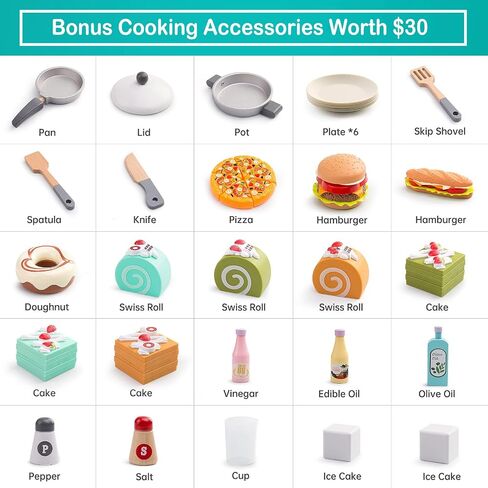Bruvoalon Wooden Play Kitchen Toy Set for Kids, with Realistic Design, Sink with Faucet, Oven, Microwave, Utensils, Kitchenware Play Food Set Accessories, Birthday Gifts for Toddlers Boys Girls (Pink) in Saudi Arabia