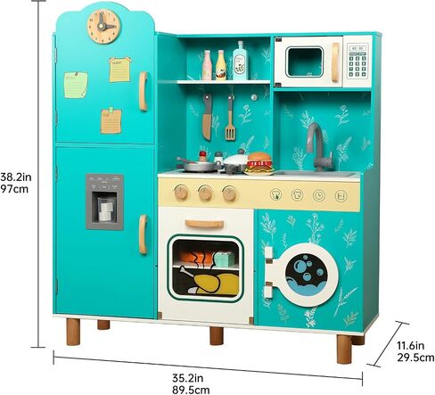 Bruvoalon Wooden Play Kitchen Toy Set for Kids, with Realistic Design, Sink with Faucet, Oven, Microwave, Utensils, Kitchenware Play Food Set Accessories, Birthday Gifts for Toddlers Boys Girls (Pink) in Saudi Arabia