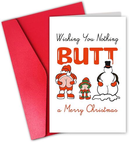 Funny Butt Christmas Card, Merry Christmas Card for Men Women Him Her, Santa Butt Xmas Card, Nothing Butt Holiday Card in Saudi Arabia