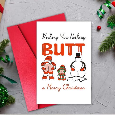 Funny Butt Christmas Card, Merry Christmas Card for Men Women Him Her, Santa Butt Xmas Card, Nothing Butt Holiday Card in Saudi Arabia