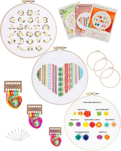 AOFUXTI Beginner Embroidery Kit - 3 Sets Cross Stitch Kits, Cross Stitch Supplies with Stamped Flower Pattern, Hoop, Color Threads, Tools, Stitch Learning DIY Kit (Letter) in Saudi Arabia