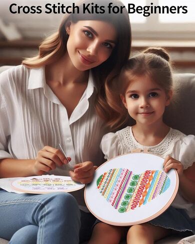 AOFUXTI Beginner Embroidery Kit - 3 Sets Cross Stitch Kits, Cross Stitch Supplies with Stamped Flower Pattern, Hoop, Color Threads, Tools, Stitch Learning DIY Kit (Letter) in Saudi Arabia