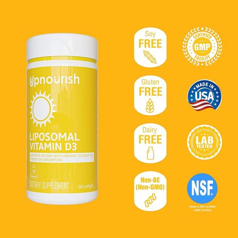 فيتامين D3 نباتي معتمد من UpNourish، 5000 وحدة دولية، K2، MK4، MK7، مكمل 500 ميكروجرام، 150 كبسولة هلامية، فيتامين D K النباتي مع زيت جوز الهند العضوي، غير معدل وراثيًا، خالي من الغلوتين والجيلاتين in Kuwait