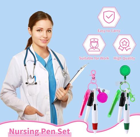 مجموعة أقلام ممرضة صغيرة مكونة من 10 قطع من Whaline، أقلام ممرضة لشارة الممرضات، أقلام تحديد دائمة، قلم مكوك قابل للسحب، سلسلة مفاتيح للتمريض للممرضات، الطلاب، المعلمين، العاملين في المكاتب (وردي، أخضر) in Saudi Arabia