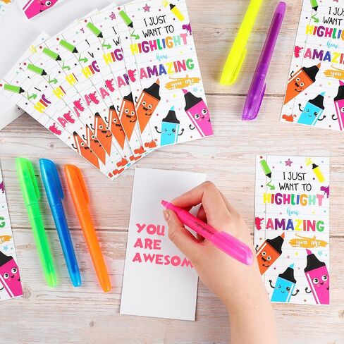 48 Sets Thank You Gift for Teacher School Staff Appreciation Gifts Bulk You Are Awesome Funny Highlighter Pun Cards and Highlighter Markers for Nurse Teacher Week in Kuwait