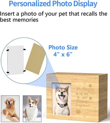 SCHITEC Pet Urns for Dogs Cats Ashes, Memorial Gift Cremation Keepsake for Loss of Dog, Large Bamboo Memory Box with Personalized Photo Frame & Urn Necklace in Saudi Arabia
