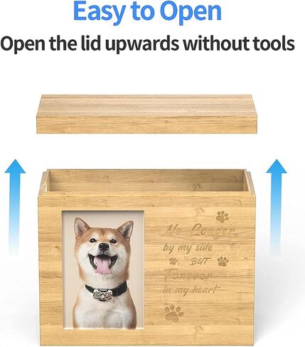 SCHITEC Pet Urns for Dogs Cats Ashes, Memorial Gift Cremation Keepsake for Loss of Dog, Large Bamboo Memory Box with Personalized Photo Frame & Urn Necklace in Saudi Arabia