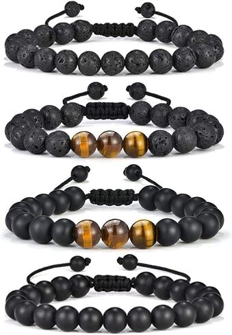 HUASAI Lava Stone Bracelets for Men Tiger Eye bracelets Matte Beaded Bracelets Lava Rock Bracelets Adjustable Elastic Yoga Diffuser Braceelts Healing Stone Bracelets in Saudi Arabia