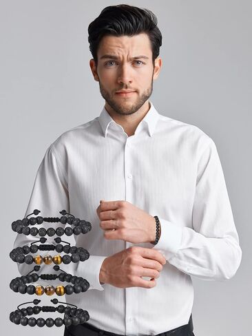 HUASAI Lava Stone Bracelets for Men Tiger Eye bracelets Matte Beaded Bracelets Lava Rock Bracelets Adjustable Elastic Yoga Diffuser Braceelts Healing Stone Bracelets in Saudi Arabia