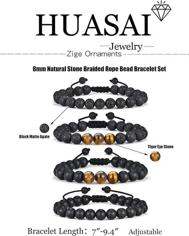 HUASAI Lava Stone Bracelets for Men Tiger Eye bracelets Matte Beaded Bracelets Lava Rock Bracelets Adjustable Elastic Yoga Diffuser Braceelts Healing Stone Bracelets in Saudi Arabia