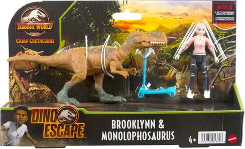 مجموعة ألعاب Mattel Jurassic World Camp Cretaceous Brooklynn & Monolophosaurus Human & Dino مع شخصيتين متحركتين وسكوتر، لعبة هدية وقابلة للتجميع in Saudi Arabia