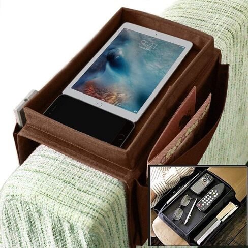 IPENNY Couch Sofa Armrest Organiser with Cup Holder Tray Chair TV Remote Holder Bedside Storage Pocket Bag for Cellphone Tablet Notepad Book Magazines DVD Eyewears Drinker Snacks Holder Pouch in Kuwait