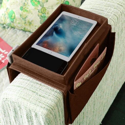 IPENNY Couch Sofa Armrest Organiser with Cup Holder Tray Chair TV Remote Holder Bedside Storage Pocket Bag for Cellphone Tablet Notepad Book Magazines DVD Eyewears Drinker Snacks Holder Pouch in Kuwait