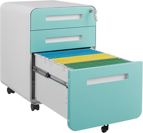 CuisinSmart 3 Drawer Mobile File Cabinet with Lock, Small Filing Cabinet 5 Wheel Anti-tilt Design Rolling File Cabinet Fully Assembled (Except Casters) File Cabinets for Home Office Green in Kuwait