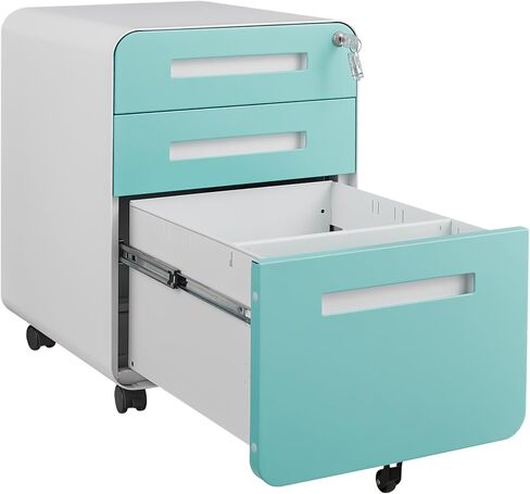 CuisinSmart 3 Drawer Mobile File Cabinet with Lock, Small Filing Cabinet 5 Wheel Anti-tilt Design Rolling File Cabinet Fully Assembled (Except Casters) File Cabinets for Home Office Green in Kuwait