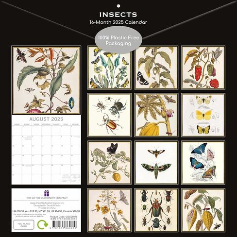 تقويم حائط مربع 2025 من The Gifted Stationary، حشرات، تقويم معلق للفنون والتحف لمدة 16 شهرًا مع 180 ملصق تذكير، مخطط شهر للمنزل، أو المساحات الإبداعية، 12 × 12 بوصة in Saudi Arabia