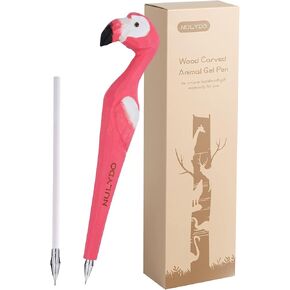 100% Handmade Wood Carved Animal Gel Pen | Flamingo, Cute Stationary School Supply Office Supply, Fun Pen Novelty Writing Pen, Unique Gift Pen for Animal Lovers