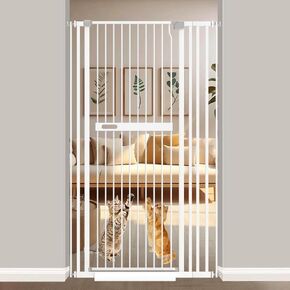 71" Extra Tall Cat Gate, 45.6"-61.4" Wide, Pressure Mounted Walk Through Indoor Gate for Doorways, White