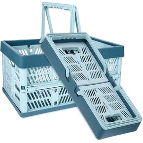 WLLHYF Foldable Handle Storage Crate Bin 20L Collapsible Plastic Crate for Storage Stacking Storage Basket Shopping Basket Home Kitchen Living-Room Desktop Organization(15 × 9.8 × 7.9inches