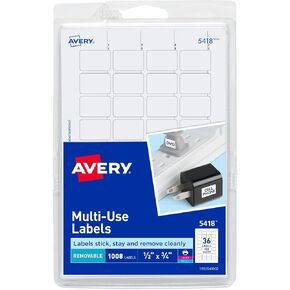 Avery Removable Print or Write Labels, White, 0.5 x 0.75 Inches, Pack of 1008 (5418)