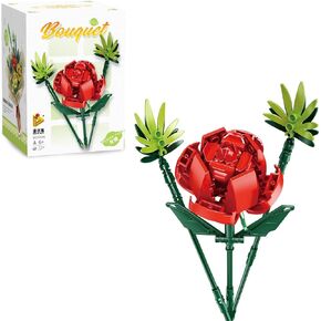 PANLOS Rose Building Kit, Artificial Flower Building Block Toys for Adult Kids Boys Girls, Ideal Gifts for Mother's Day,Valentines Day,Birthday-124PCS