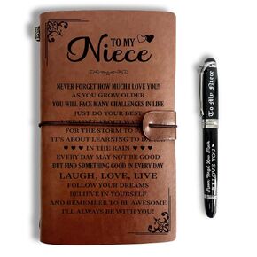 To My Niece Leather Journal, Engraved Gift Pen, Roller Ballpen, Ballpoint Pen, Leather Notebook and Pen Gift for Niece, 160 Pages Notebook, Graduation Back to School Birthday Christmas Gift