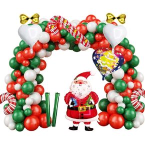 Christmas Party balloons Decorations Kit: Balloon Arch Garland with Red, Green, Golden Candy Balloons, Santa Claus Balloon, Backdrop Banner for Festive Xmas & New Year's 2025 (Ice Skating Santa)