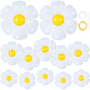 12 Pcs Daisy Balloons,Daisy Birthday Party Decoration,Daisy Foil Balloons Flower Balloons for Girls Daisy Themed Party Baby Shower Wedding Groovy Boho Supplies (White)
