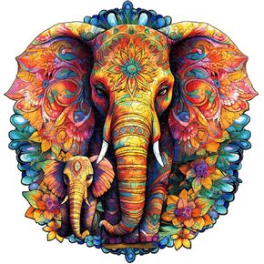 Wooden Puzzles for Adults, Mandala Elephant (M-200pcs) Wooden Jigsaw Puzzles Kids, 9.6 * 9.3in Unique Shaped Animal Wood Puzzles Adults, Xmas Christmas Puzzles Birthday Gifts Family Games