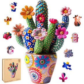 Puzzles for Adults Cactus Flower Wooden Puzzles, 500 Pieces Unique Shaped Liberty Jigsaw Puzzles, Birthday for Adults and Kids, Fun Challenge Family Game 16.7'' x 23.4''