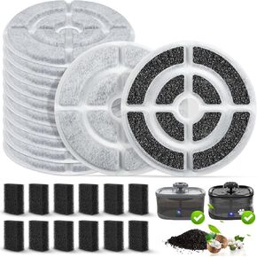 12 Pack 7" Activated Carbon Filters for SIBAYS 2.5GAL/9.5L Dog Water Fountain, 18cm Large Size Filters and Sponges for Kastty 9L Large Dog Water Fountains, 12 Pack Filters + 12 Pack Sponges