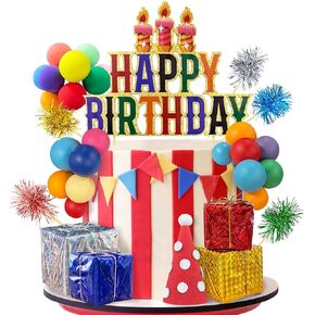 34PCS Happy Birthday Cake Toppers Colorful Cupcake Cake Toppers with Balls Cake Topper Decorations for Boys and Girls Birthday Party Supplies Decorations Baby Showers Supplies
