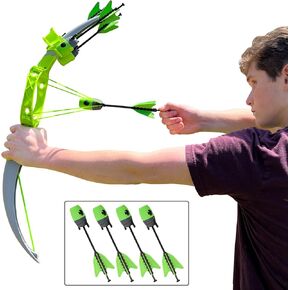 Funwares Ring Strike Archery Bow and Arrow Launches Arrows Over 200 Feet, Includes 1 Kid-Powered Bow and 4 Whistling Foam Tipped Arrows