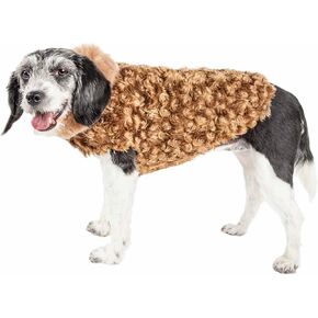 Pet Life ® Luxe 'Furpaw' Shaggy Elegant Designer Fur Dog Coat - Dog Jacket with Hook-and-Loop Belly enclosures - Winter Dog Coats for Small Medium Large Dog Clothes