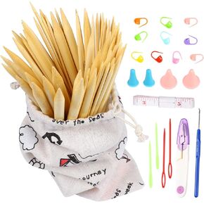75 Pcs Double Pointed Knitting Needles Set, Knitting Needles Point Protectors Small Tools for Weave are Included Bamboo Knitting Needles for Handmade Creative DIY (Brown)