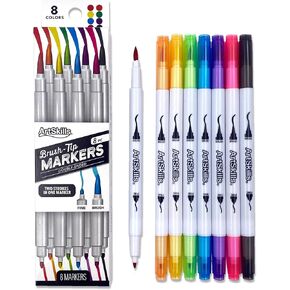 ArtSkills Dual Tip Fine & Brush Tip Markers for Adult Coloring, Brush Markers 8-Count