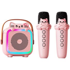 Karaoke Machine with 2 Wireless Microphones for Kids Adults,Portable Bluetooth Speaker Girls Toddlers Toy Gift for Aged 3-12 Year Birthday Parties Christmas Party - Pink