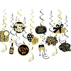 Happy New-Years Eve Party-Decoration Banner Garland - 16pcs Black Gold 2025 Swirl Streamers Banner,Nye Kids Hanging Supplies Decor Lasting Surprise in Kuwait