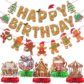 Gingerbread Birthday Party Decorations Christmas Birthday Banner Christmas Birthday Party Decorations Birthday Gingerbread Banner for Gingerbread Christmas Decorations